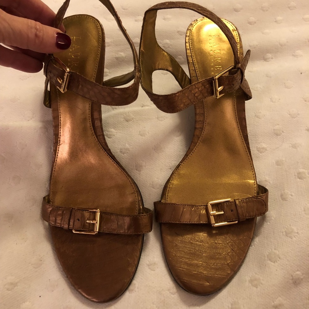 Lauren Ralph Lauren bronze/gold heels, sz 8 1/2